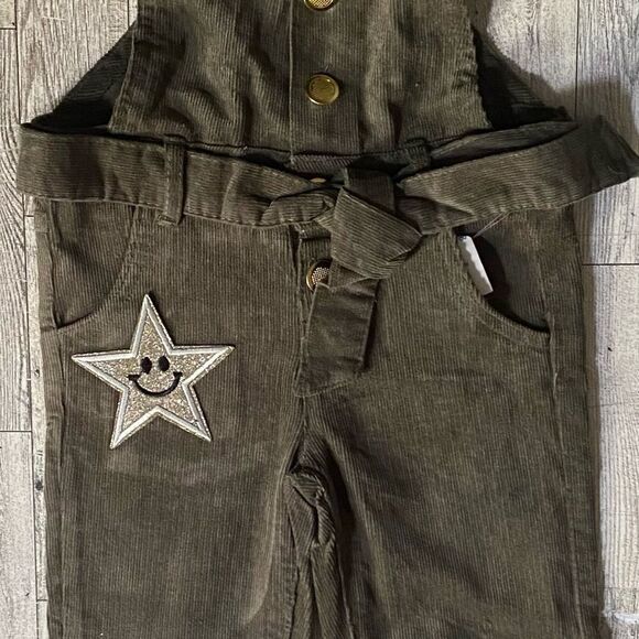 Boutique, Girls, Army Green, Sparkle Patchwork, Skinny Leg Overalls - Picture 7 of 12